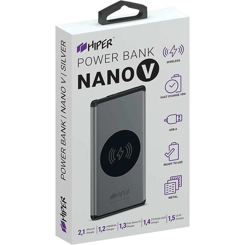 фото Внешний аккумулятор hiper wireless nano v 5000 мач silver