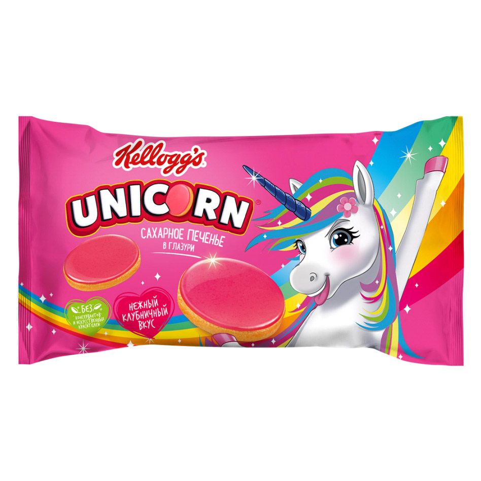 фото Печенье сахарное kellogg's unicorn в глазури клубника 105 г