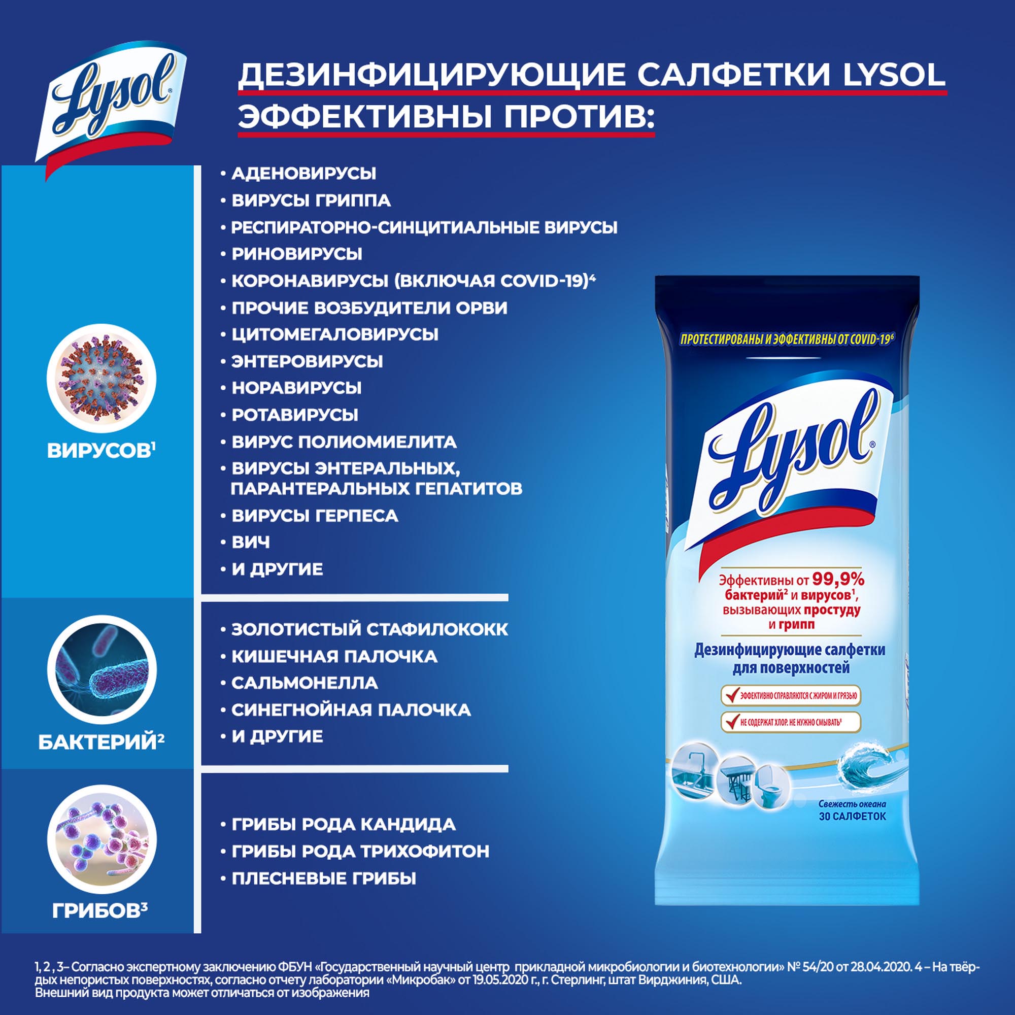 фото Салфетки дезинфицирующие lysol свежесть океана 30 шт