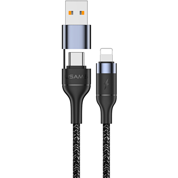 Кабель USAMS SJ404 USB Type-C - USB - Lightning 1,2 м черный