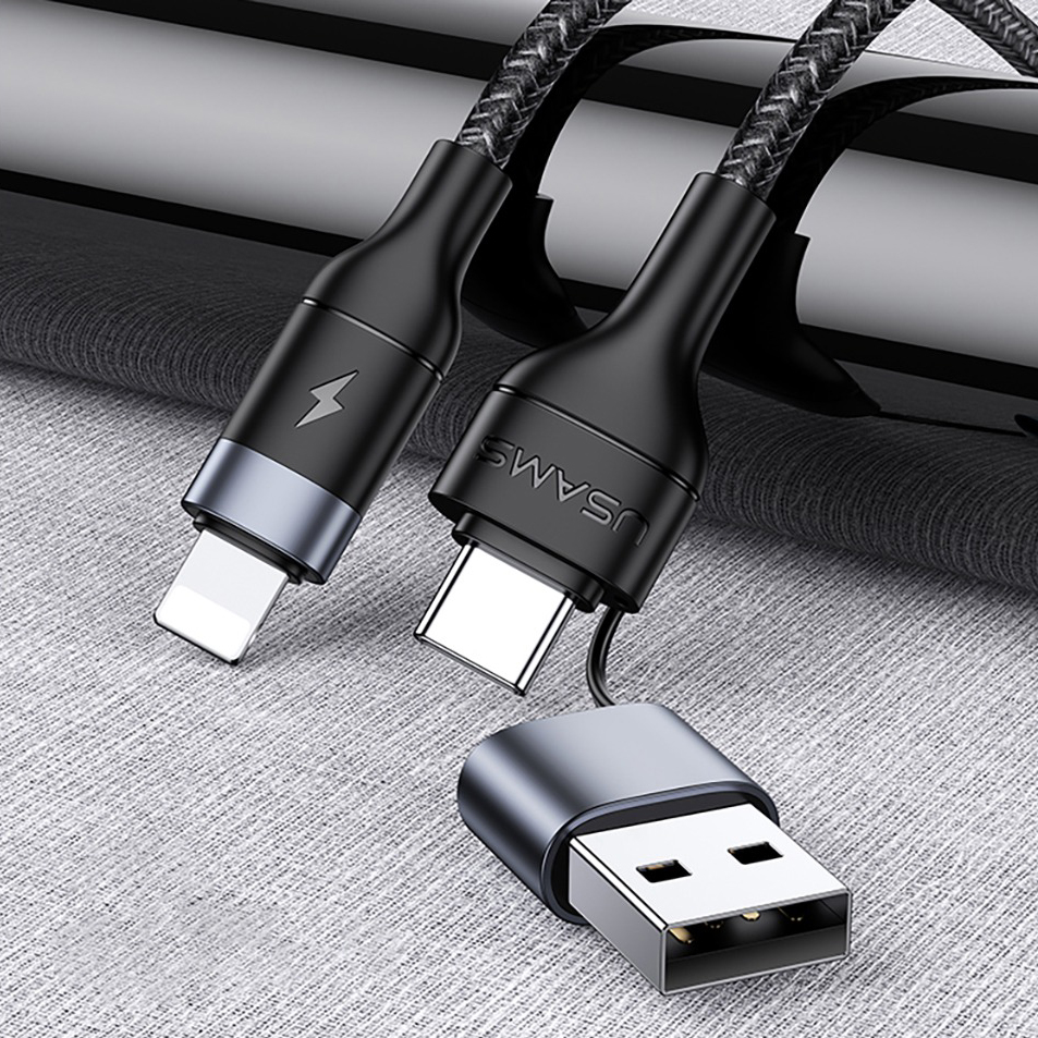 фото Кабель usams sj404 usb type-c - usb - lightning 1,2 м черный