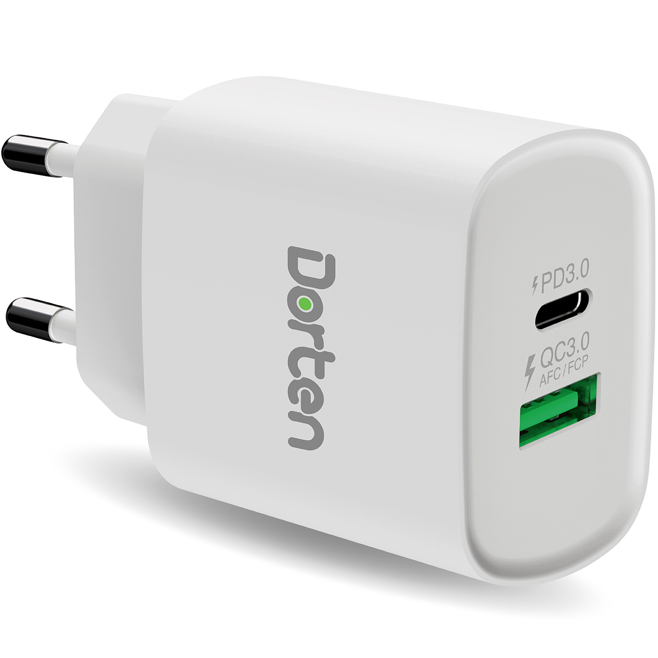 фото Сетевое зарядное устройство dorten 2-port usb 20w wall quick charger pd3.0+qc3.0 белый dn206600