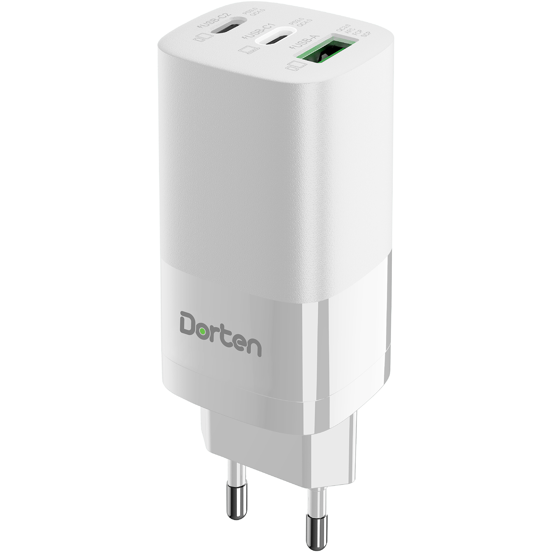 Сетевое зарядное устройство Dorten 3-Port USB Smart ID 65W GaN Power Adapter белый DN207100 - фото 1