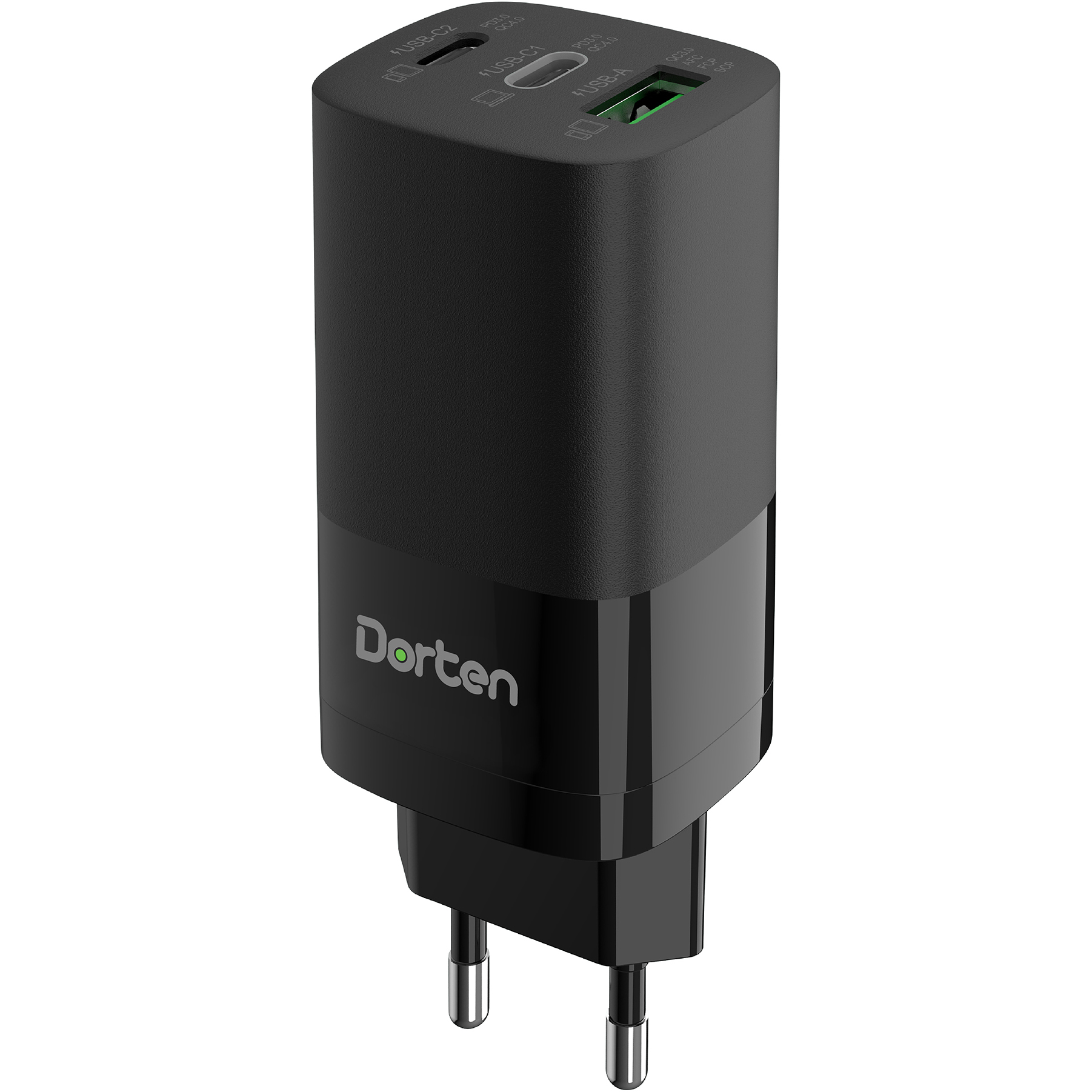 Сетевое зарядное устройство Dorten 3-Port USB Smart ID 65W GaN Power Adapter черный DN207101 - фото 1