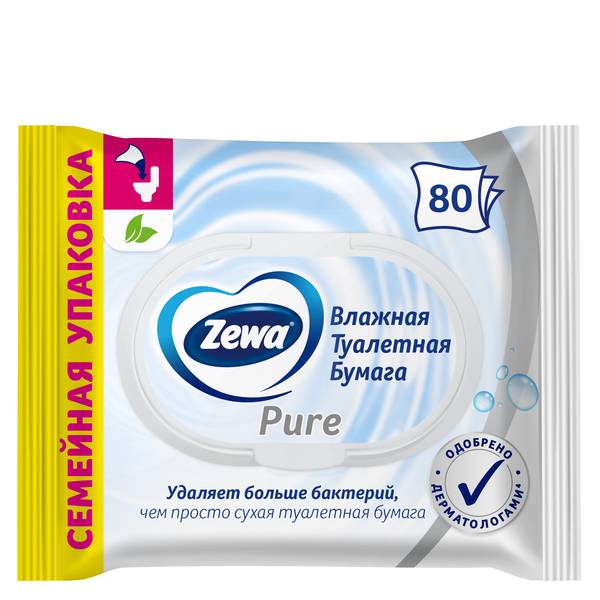 фото Влажная туалетная бумага zewa pure 80 шт