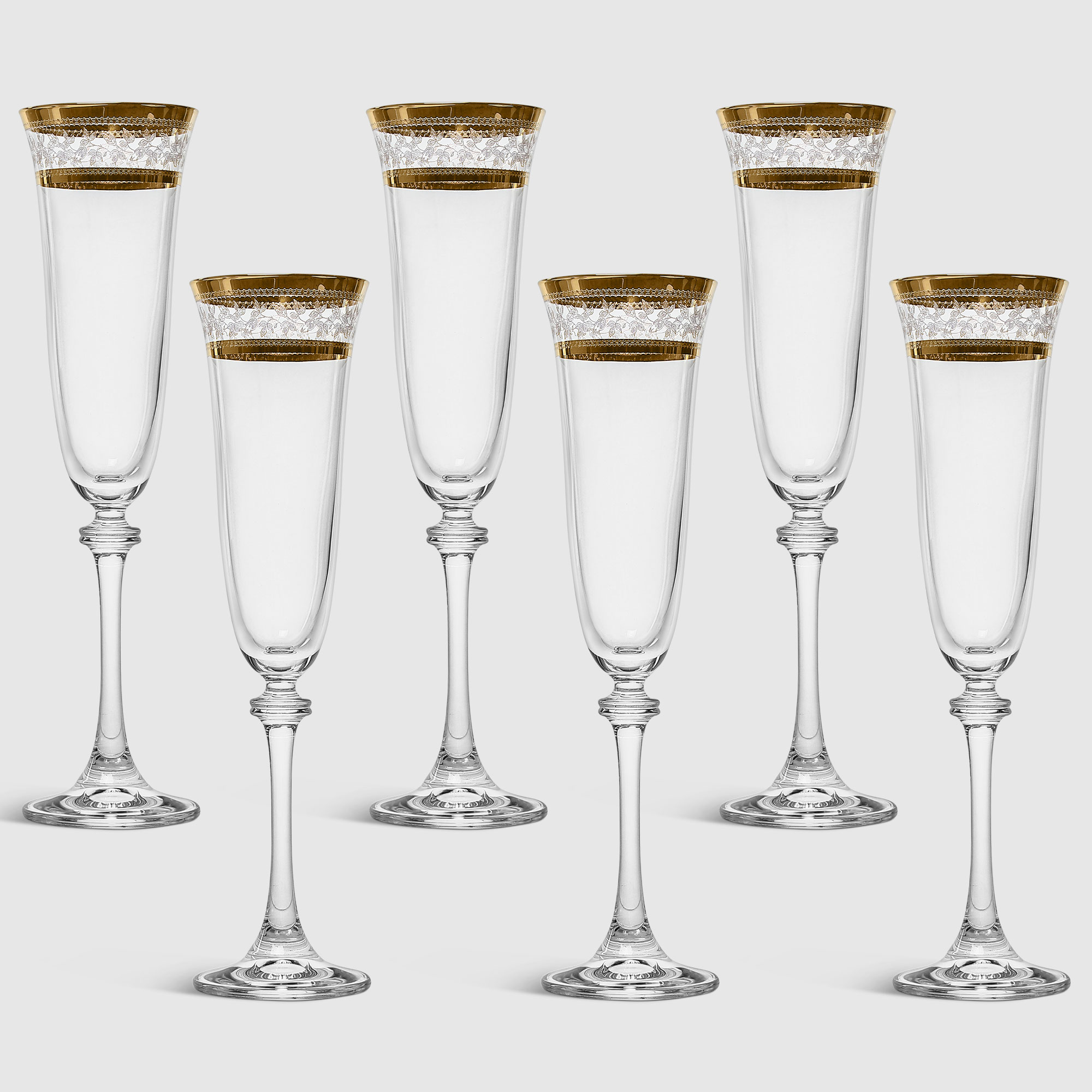 фото Набор рюмок для шампанского crystalite bohemia "asio", декор "панто золото", 190 мл 6 шт.