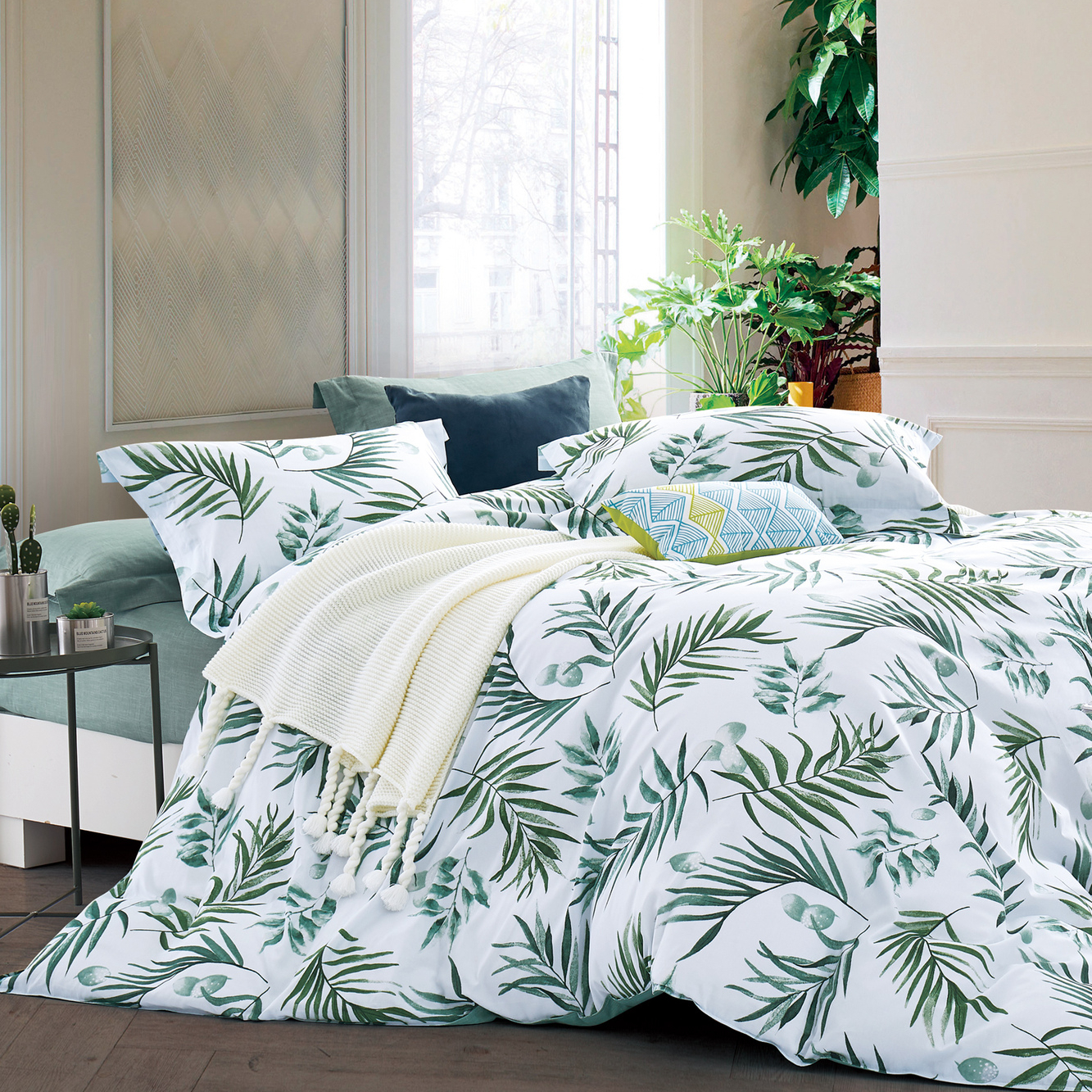 фото Комплект постельного белья sanpa фелиса белый с зелёным евро