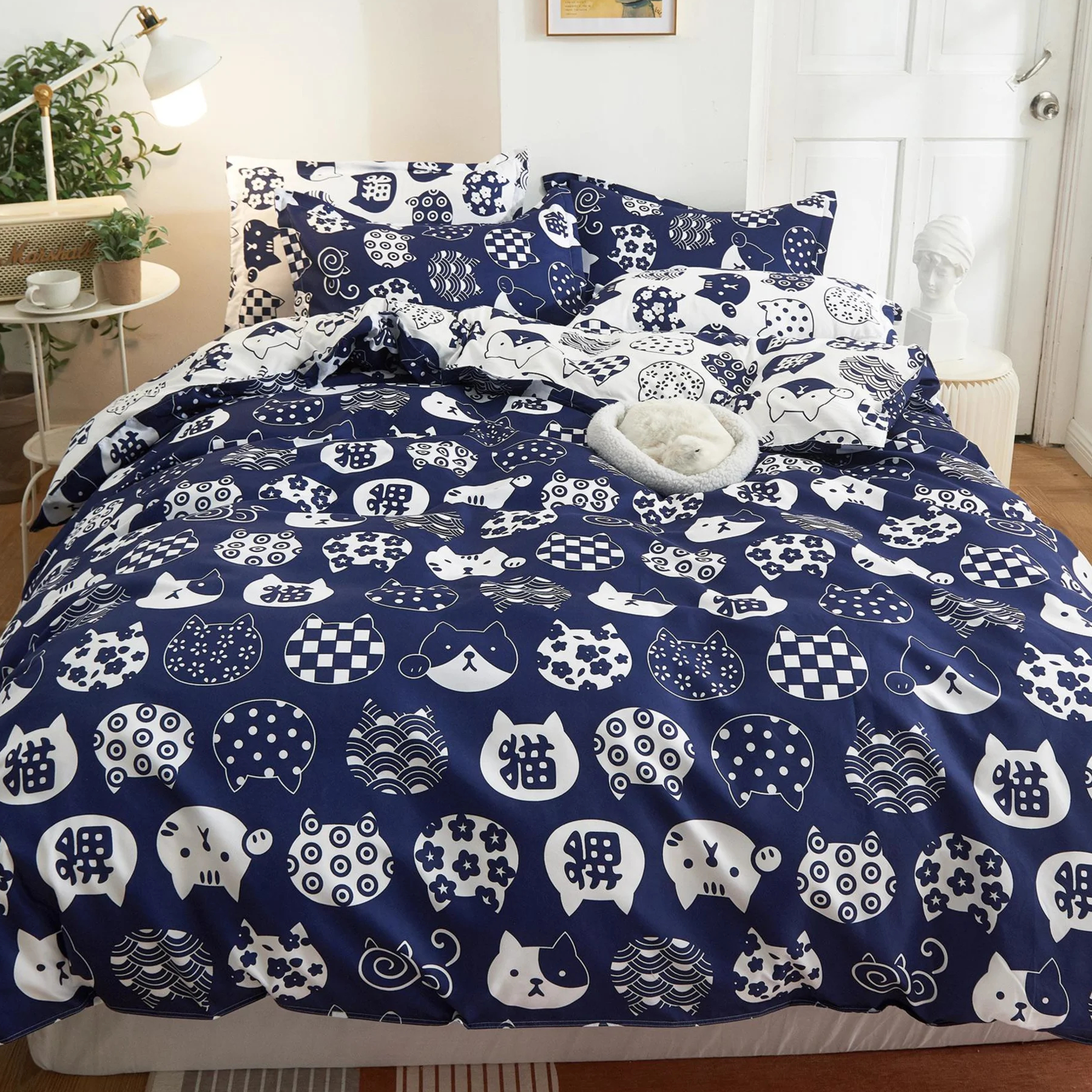 Комплект постельного белья Sanpa Кейли белый с синим Подростковый, цвет синий, размер Подростковый - фото 1
