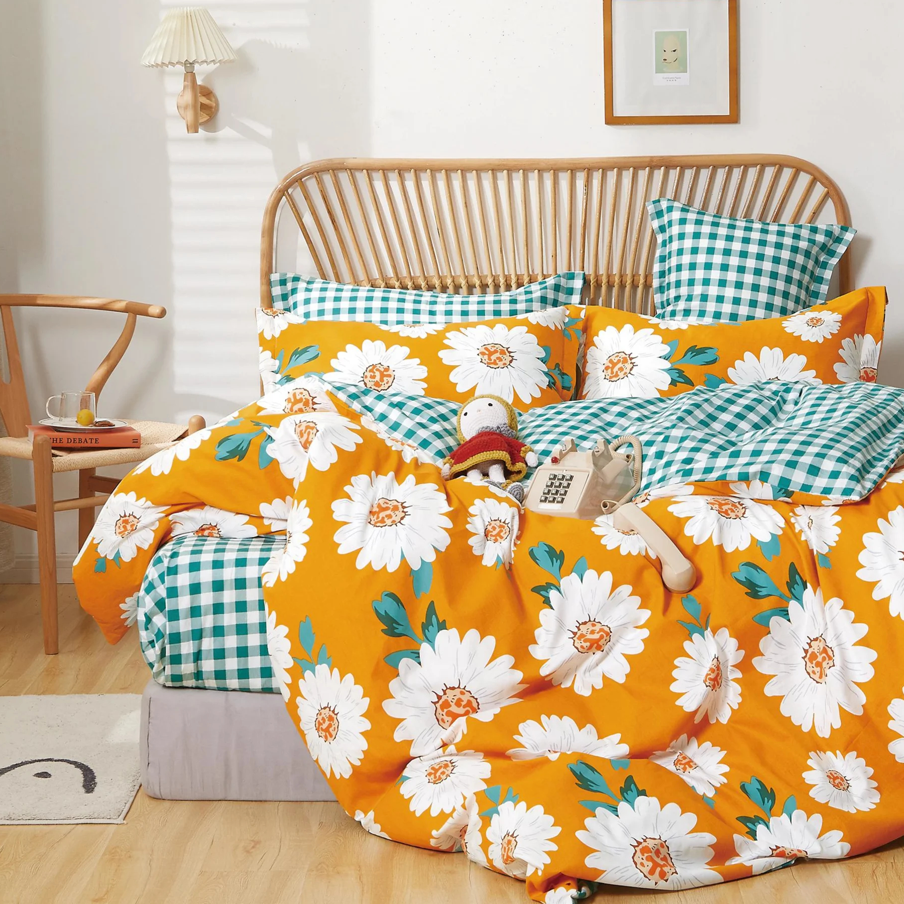 Комплект постельного белья Sanpa Рейна белый с оранжевым и синим Полуторный, цвет оранжевый, размер Полуторный - фото 1