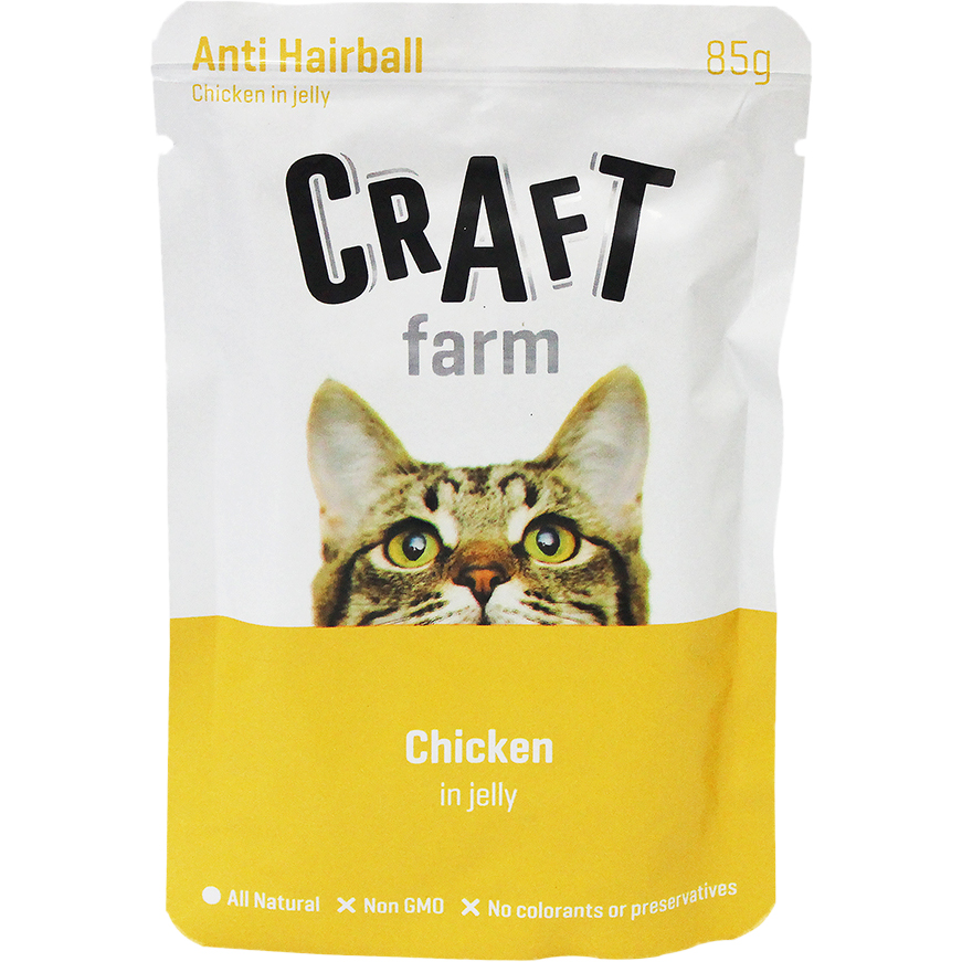 фото Корм для кошек craft farm для выведения шерсти курица в желе 85 г