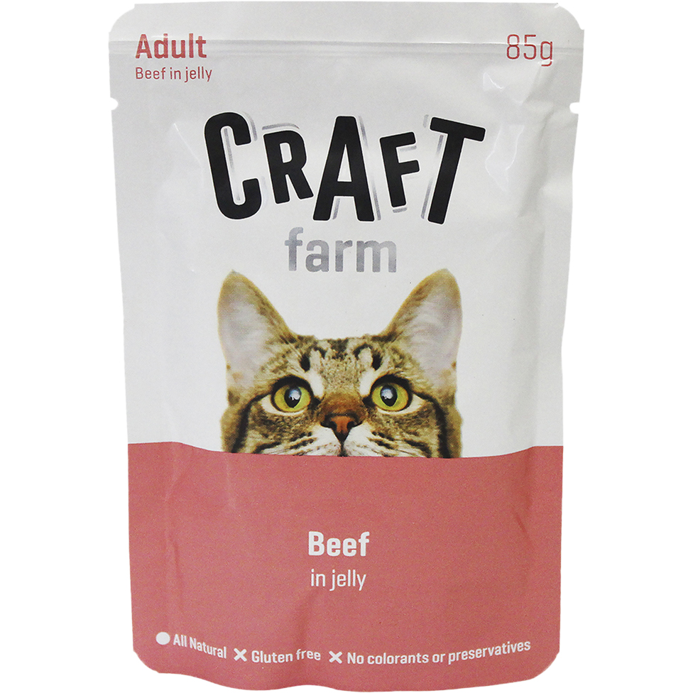 фото Корм для кошек craft farm говядина в желе 85 г