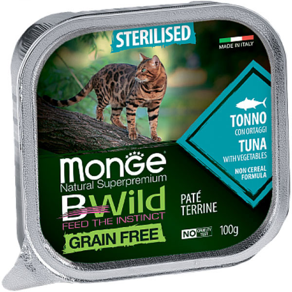 фото Корм для кошек monge bwild grain free для стерилизованных тунец с овощами 100 г