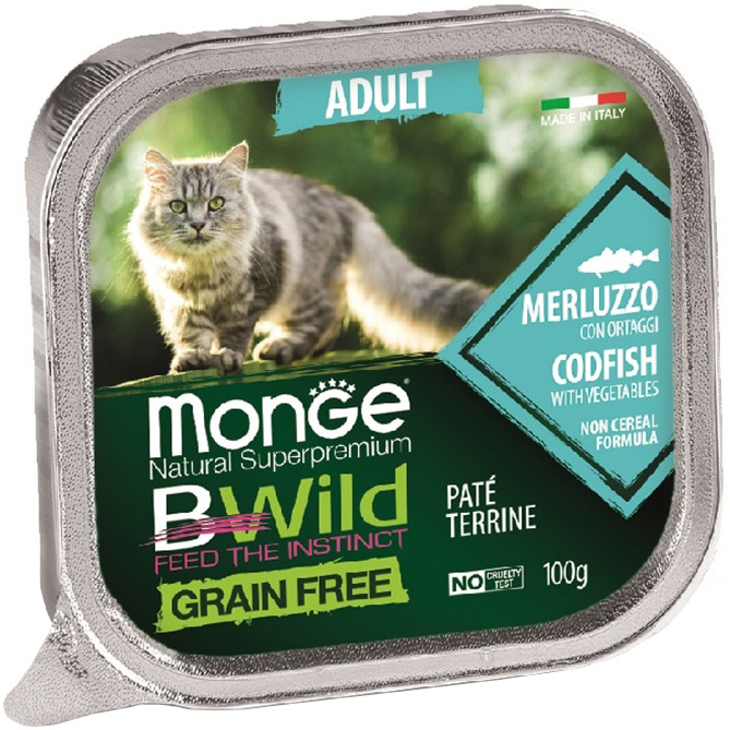фото Корм для кошек monge bwild grain free треска с овощами 100 г