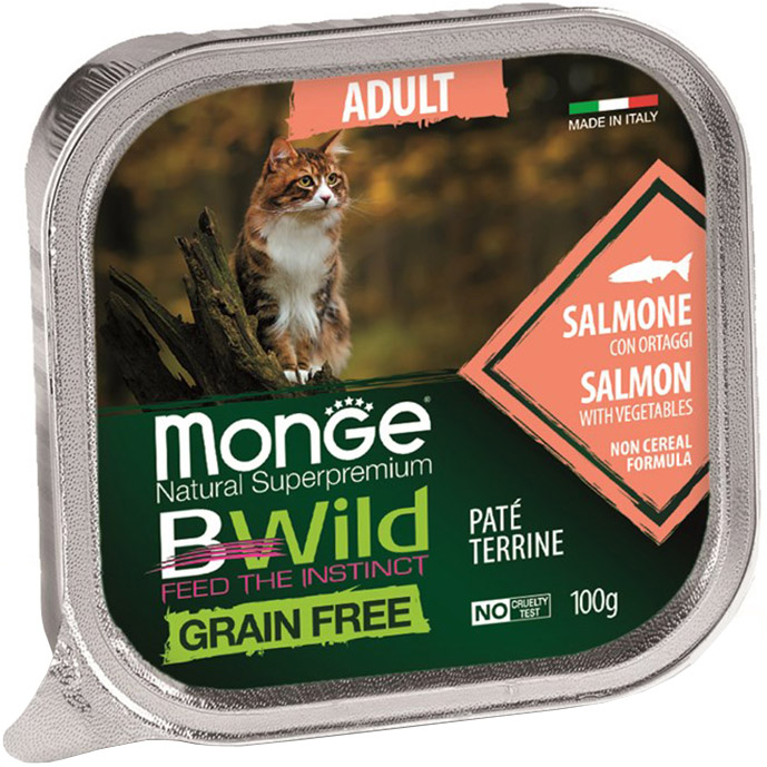 фото Корм для кошек monge bwild grain free лосось с овощами 100 г