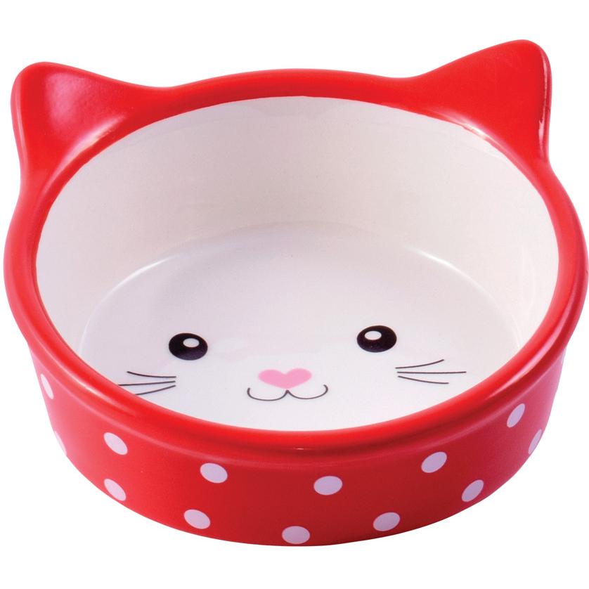 фото Миска для кошек керамикарт мордочка кошки красная в горошек 250 мл