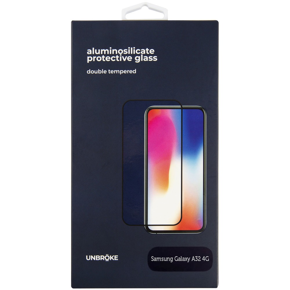 Защитное стекло UNBROKE для Samsung Galaxy A32 4G, чёрная рамка, цвет черный
