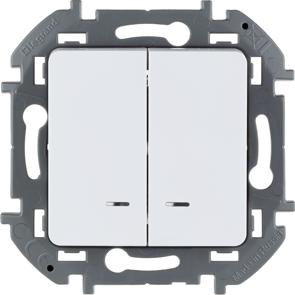 фото Выключатель двухклавишный legrand inspiria с подсветкой - 10 ax - 250в. цвет - белый