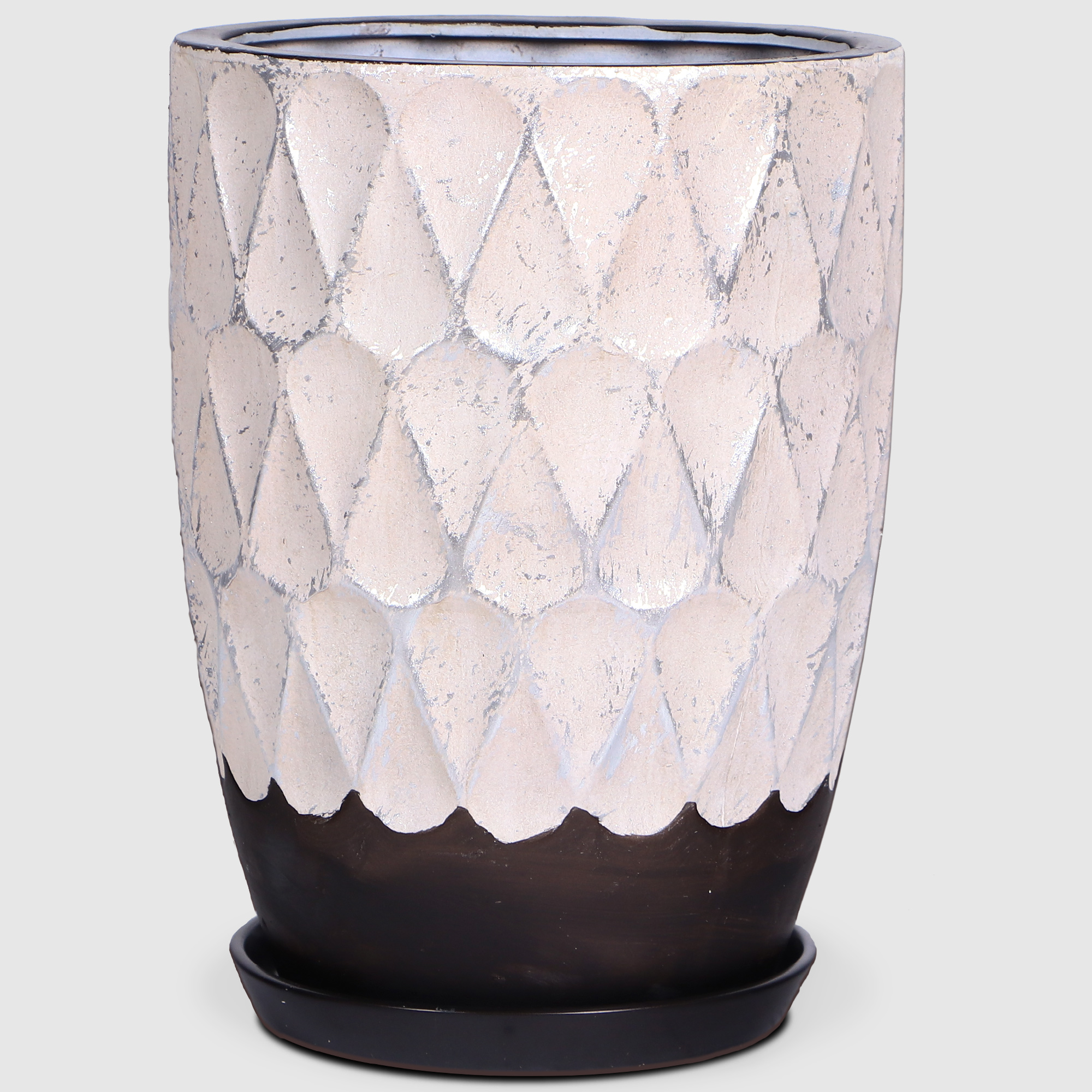 Горшок керамический Qianjin для цветов бежевый/серебристый 40,5 см с поддоном