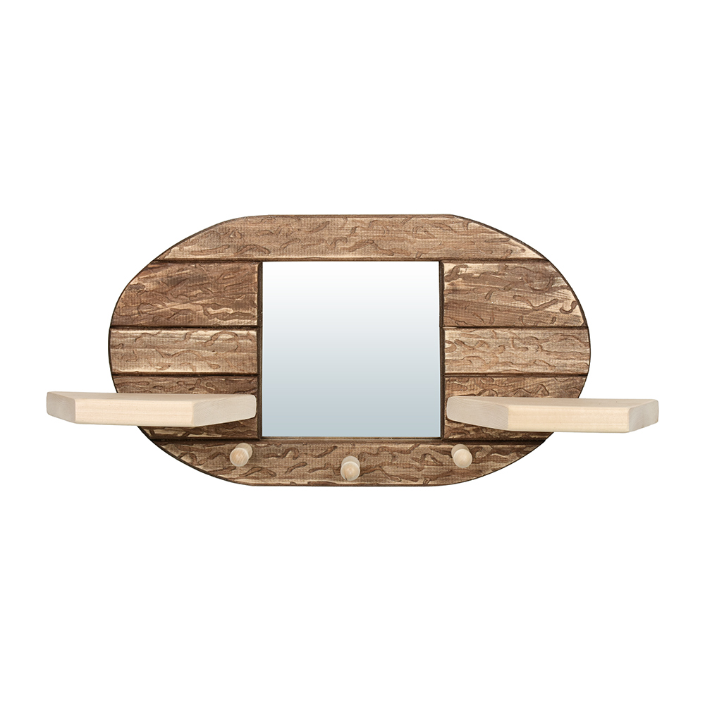 фото Зеркало банные штучки с вешалкой и двумя полками, состаренное, овал, 60x30x13 см, 3 рожка, липа