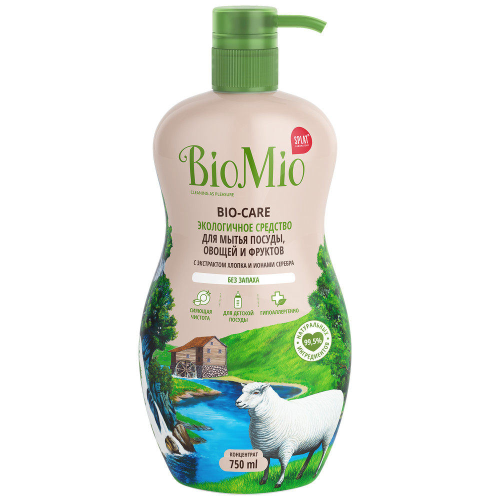 Средство BioMio для мытья посуды, овощей и фруктов гипоаллергенное без запаха 750 мл