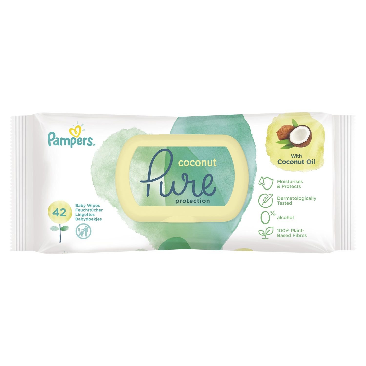 фото Детские влажные салфетки pampers pure protection coconut 2х42 шт