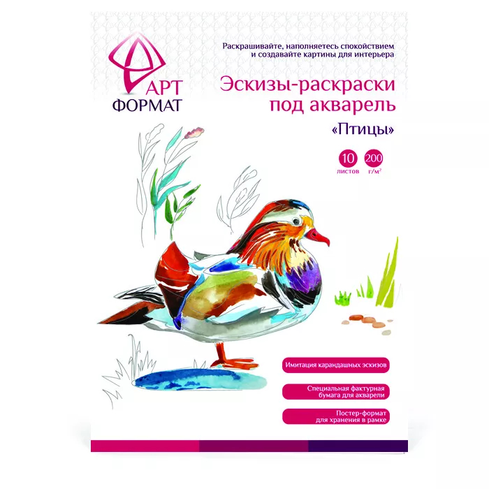 фото Раскраска-эскиз артформат птицы 10 л