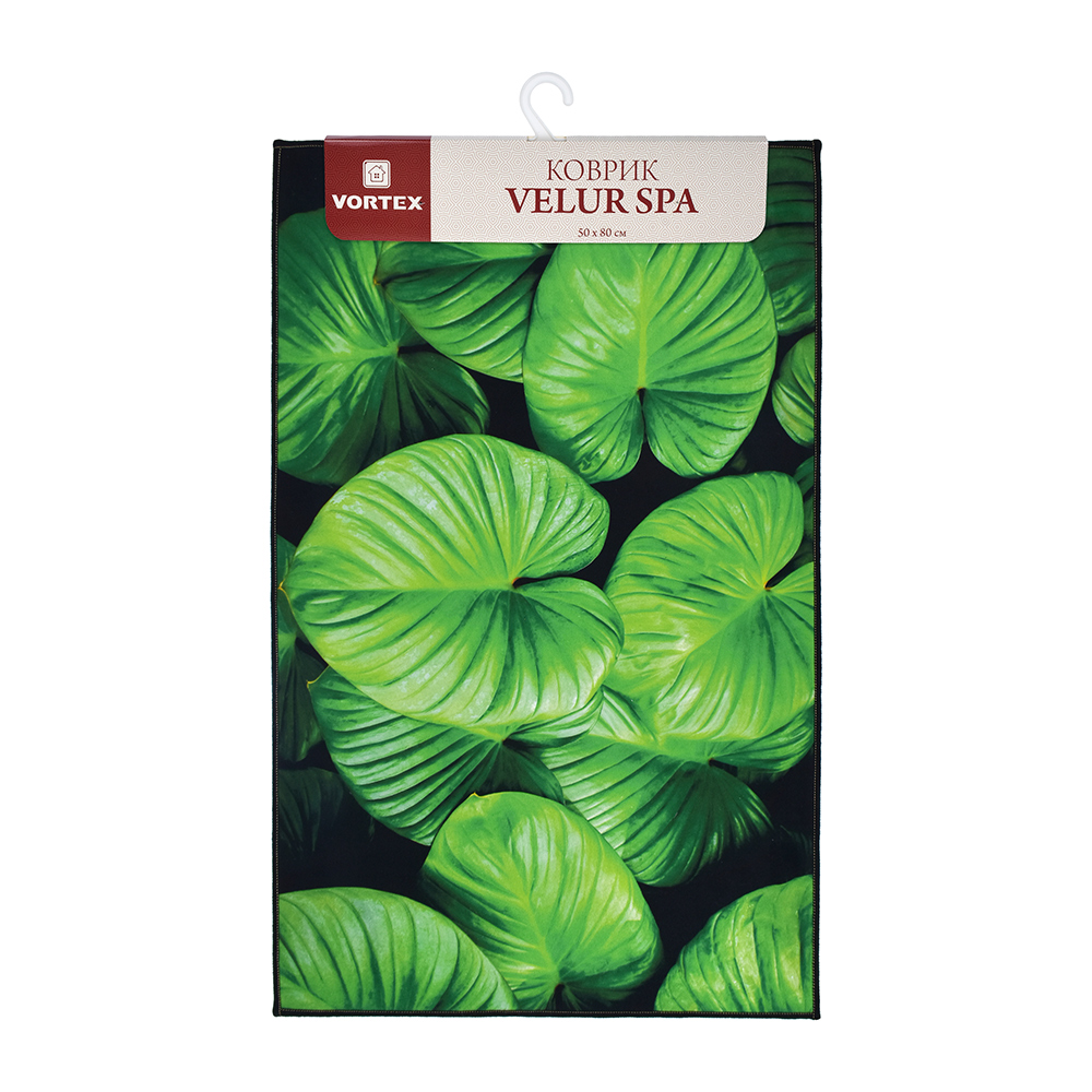 фото Коврик для ванной влаговпитывающий vortex velur spa листья зелёный 50х80 см
