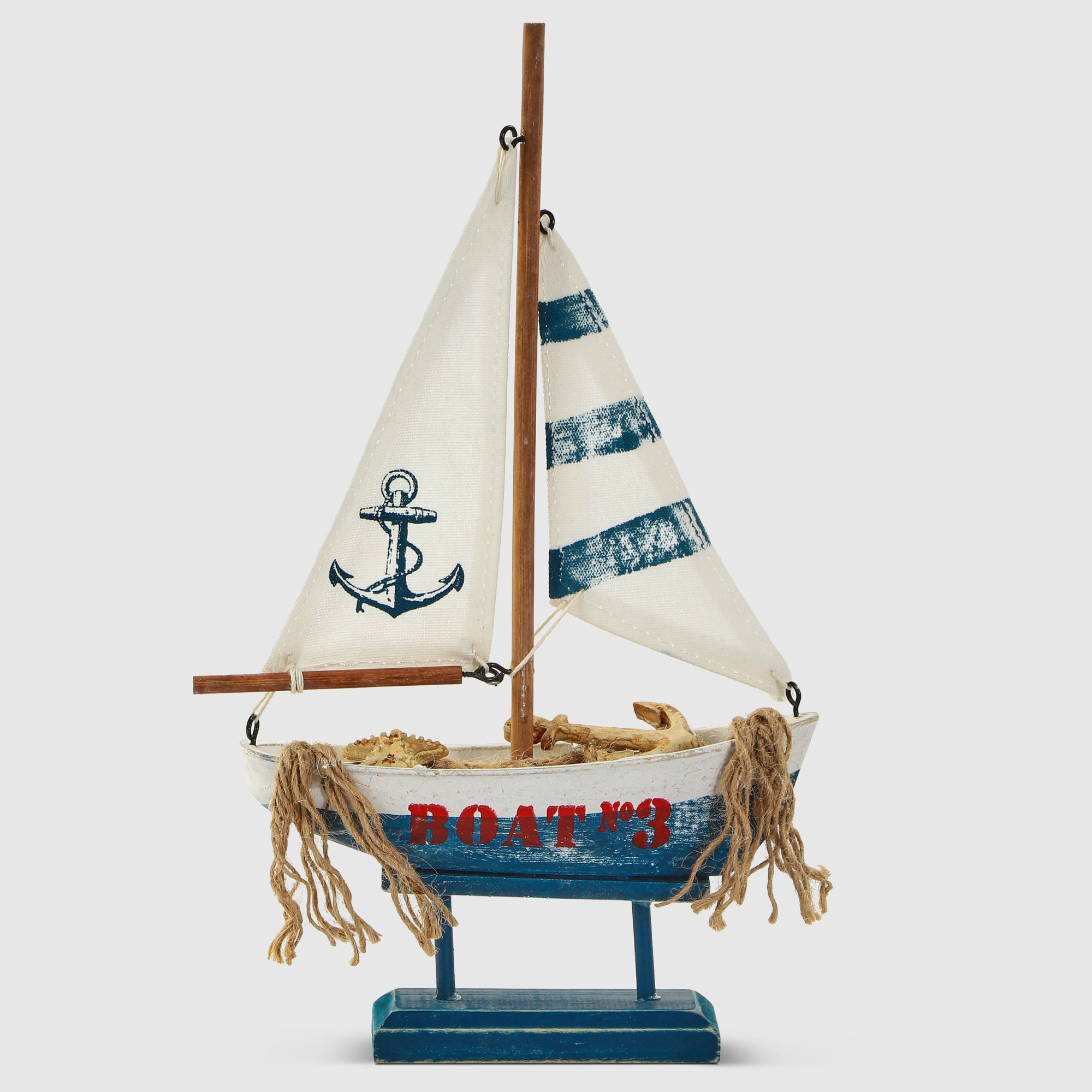 Лодка Liansheng декоративная сине-белая 26x16x5 см