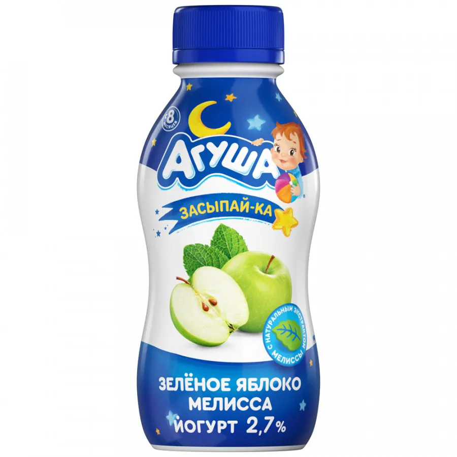 Йогурт питьевой Агуша Засыпай-ка Яблоко зеленое-Мелисса, 2,7%, с 8 месяцев, 180 г - фото 1