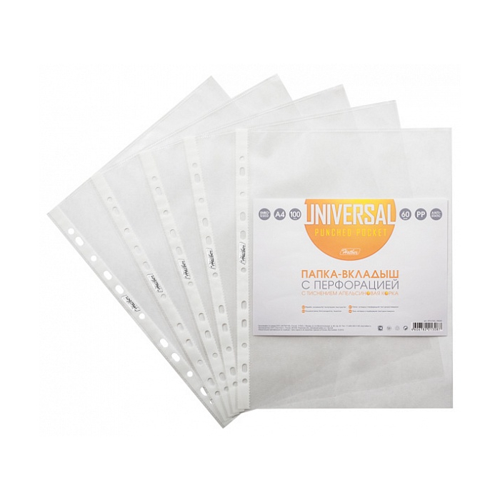 

Папка-вкладыш Hatber Universal А4ф плотность 60 мкм апельсиновая корка, Прозрачный