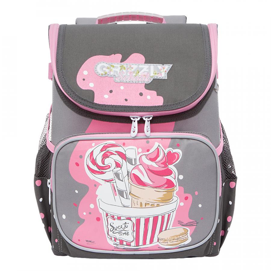 Рюкзак школьный Grizzly Сладости, серый - фото 1
