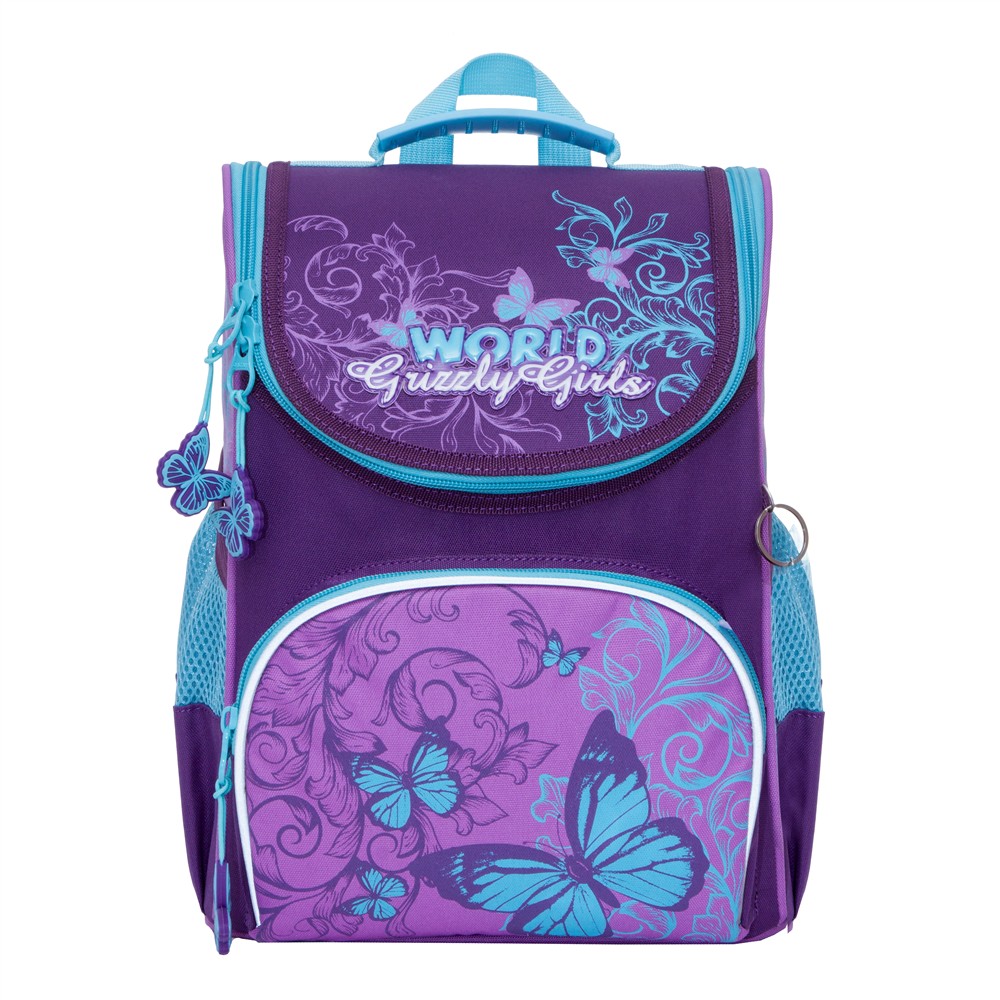 Рюкзак с мешком Grizzly Бабочки, фиолетовый - фото 1