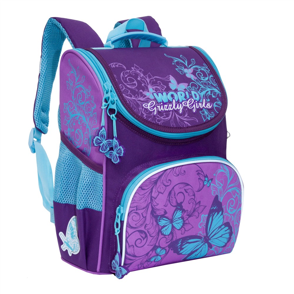 Рюкзак с мешком Grizzly Бабочки, фиолетовый - фото 2