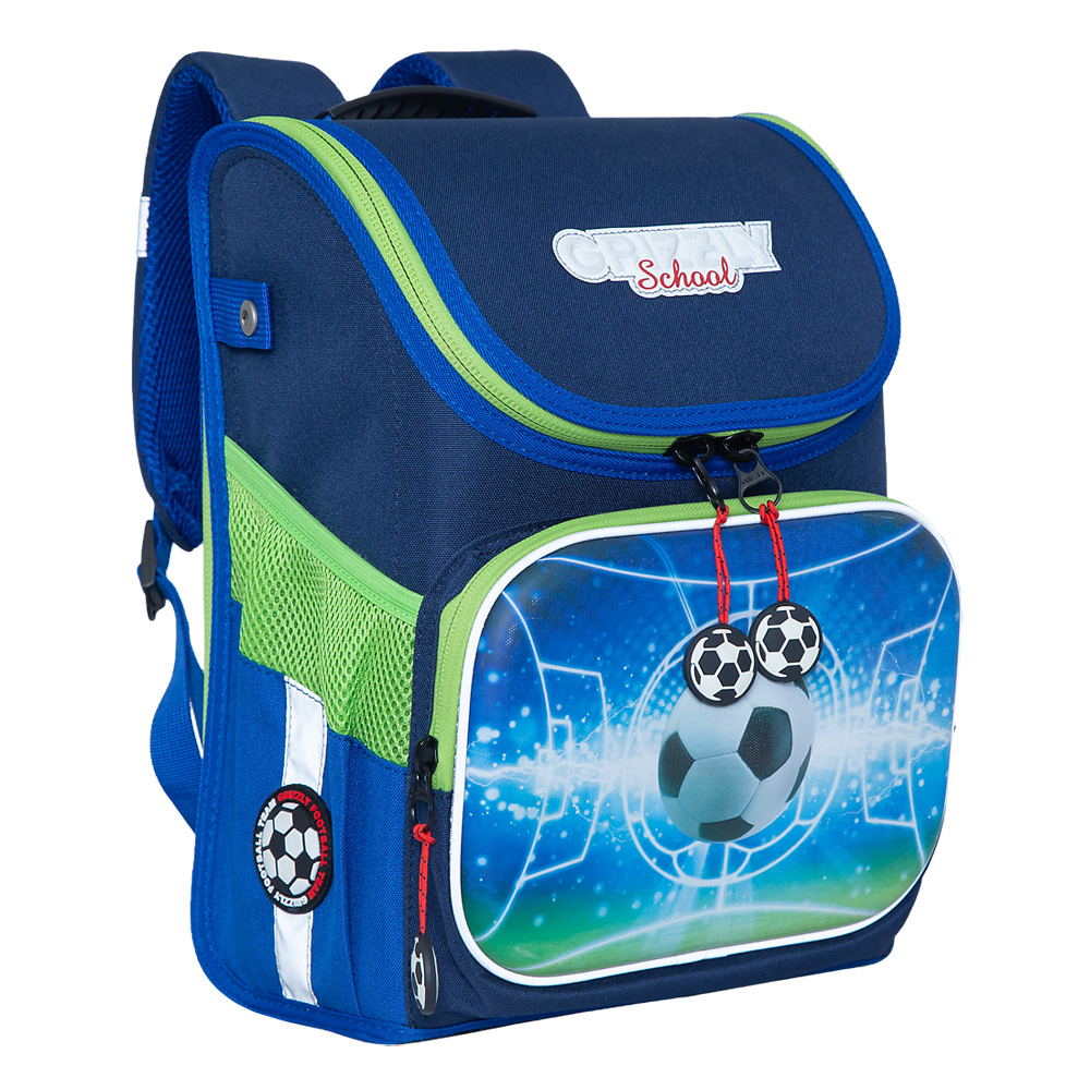 Ранец школьный Grizzly Футбольный мяч, синий - фото 2