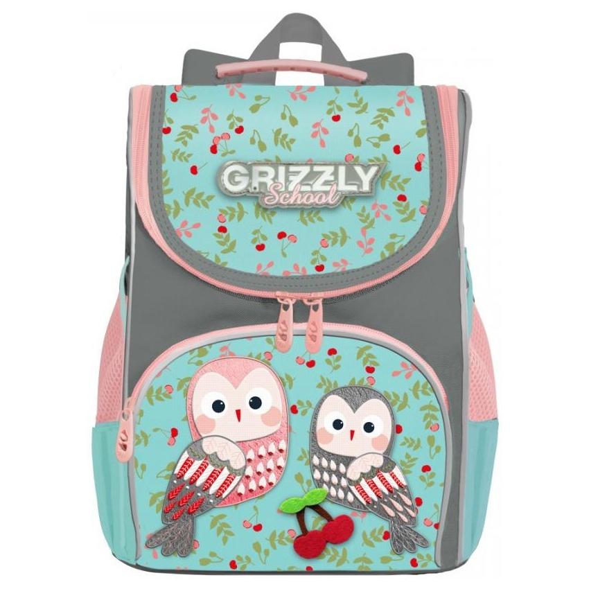 Рюкзак школьный Grizzly Совы, серо-голубой
