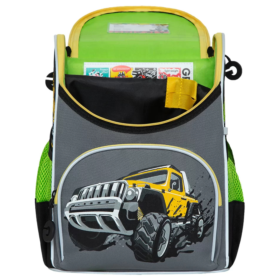 Рюкзак школьный Grizzly с мешком Машина, серый - фото 4