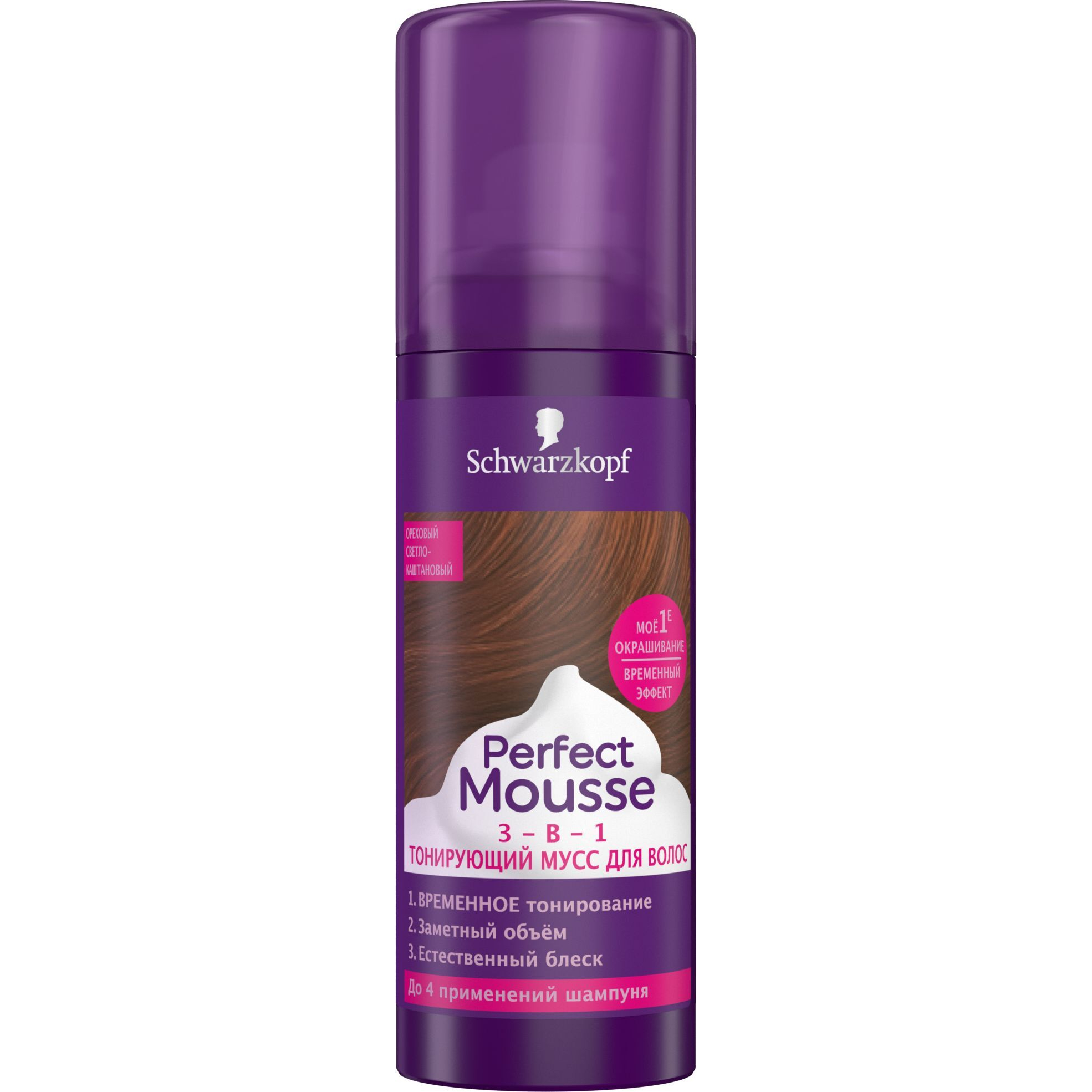 фото Мусс для волос schwarzkopf perfect mousse тонирующий ореховый светло-каштановый 120 мл