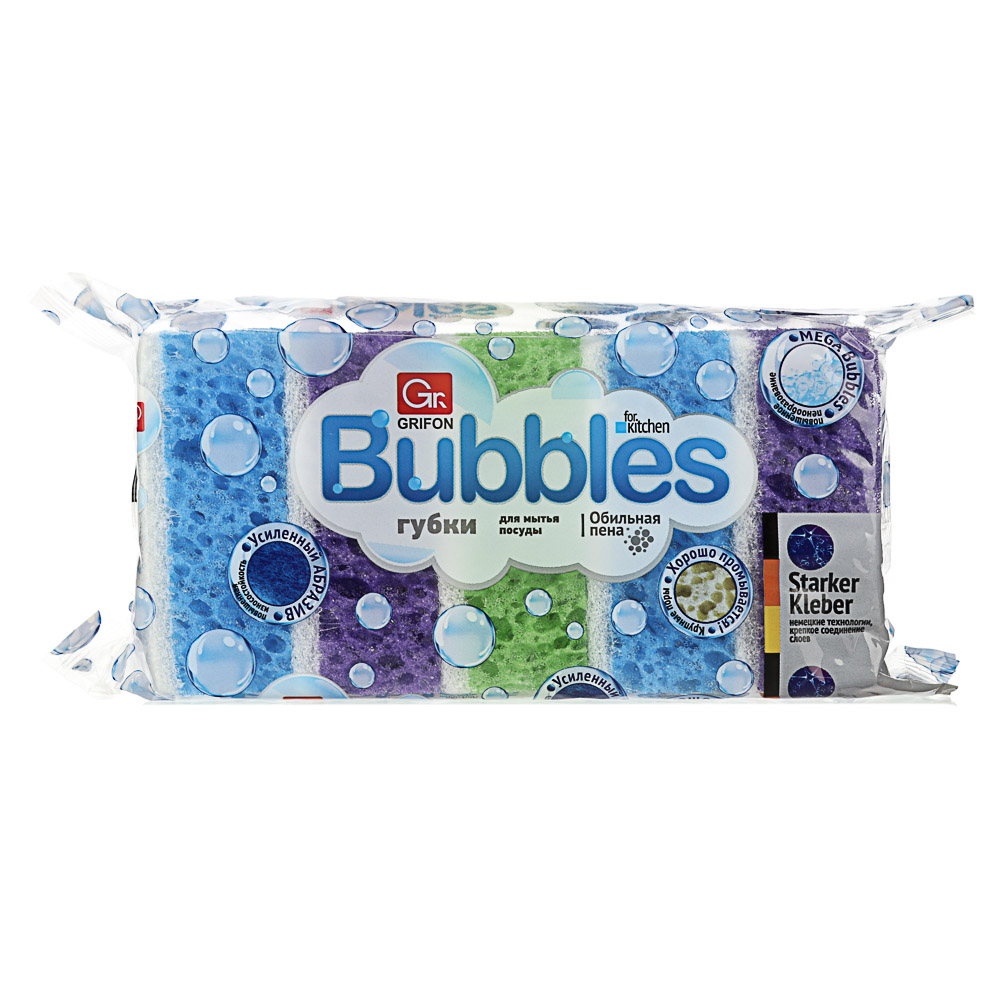 фото Губка grifon bubbles для посуды поролоновая 5 шт