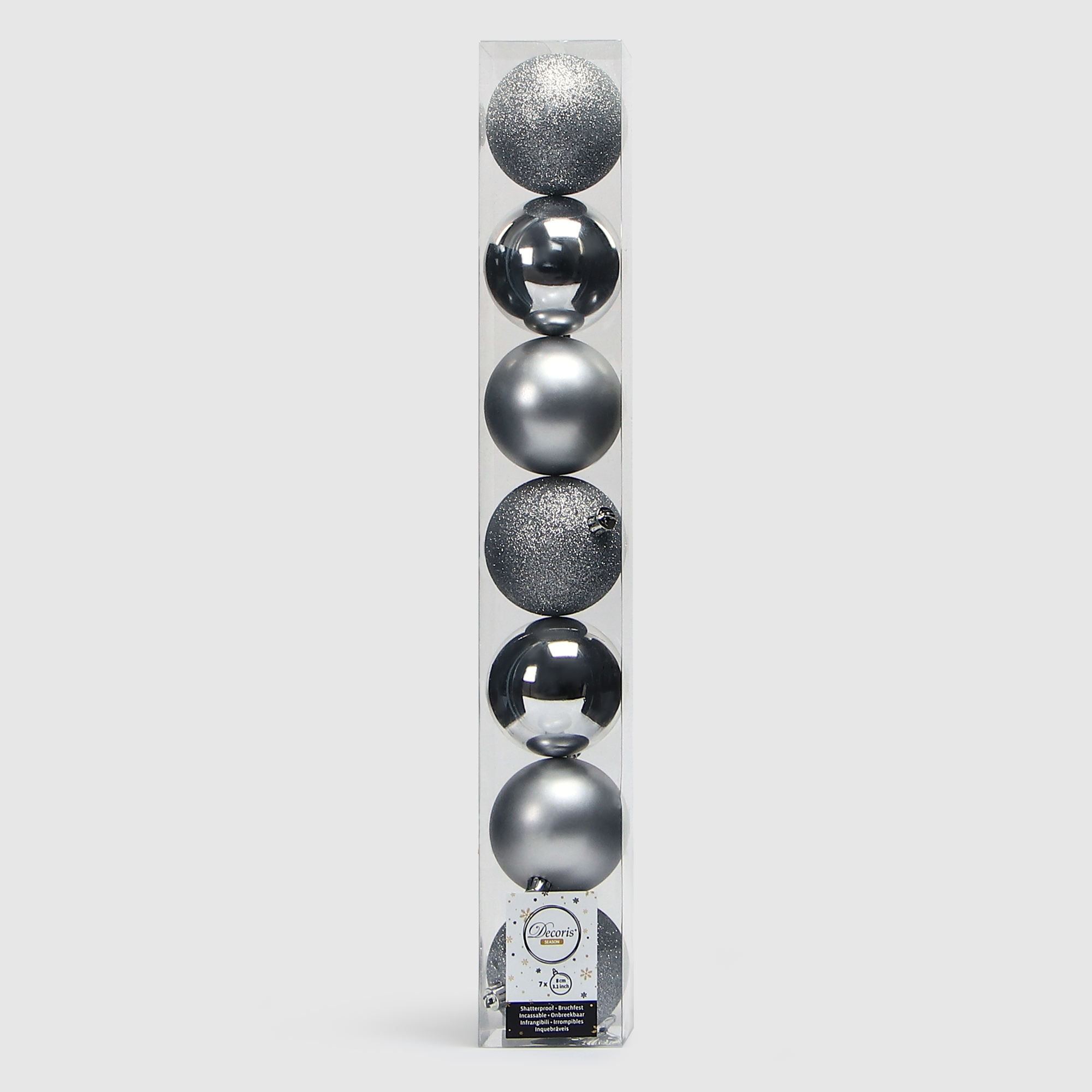 фото Набор шаров на елку kaemingk 8 см 7 шт пластик серебро