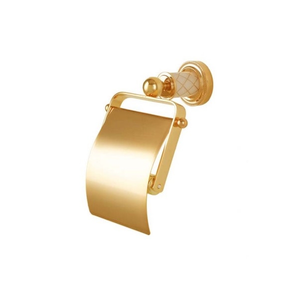 фото Держатель для туалетной бумаги boheme murano золотой с крышкой 13х13,5х16 см