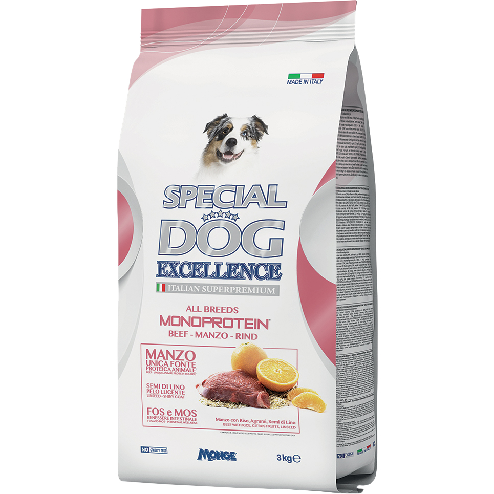 Корм для собак Special Dog Excellence Monoprotein Говядина, рис, льняное семя, цитрусовые 3 кг