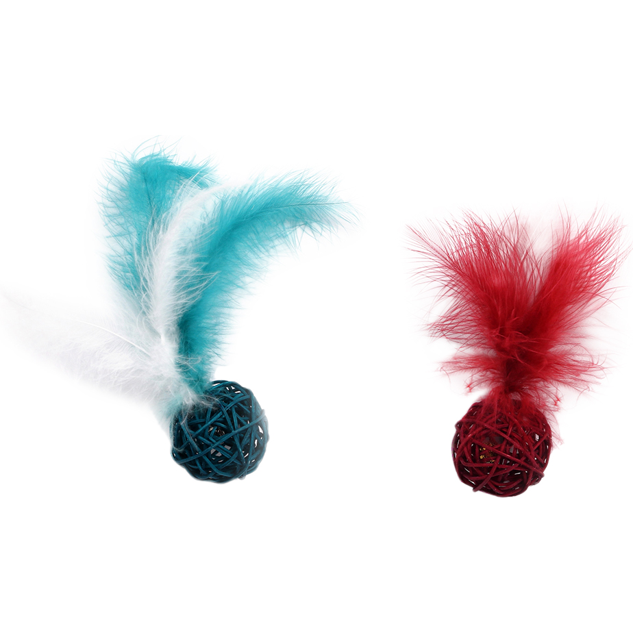 фото Набор игрушек для кошек chomper berry frost плетеные мячи с перьями toy84001 2 шт
