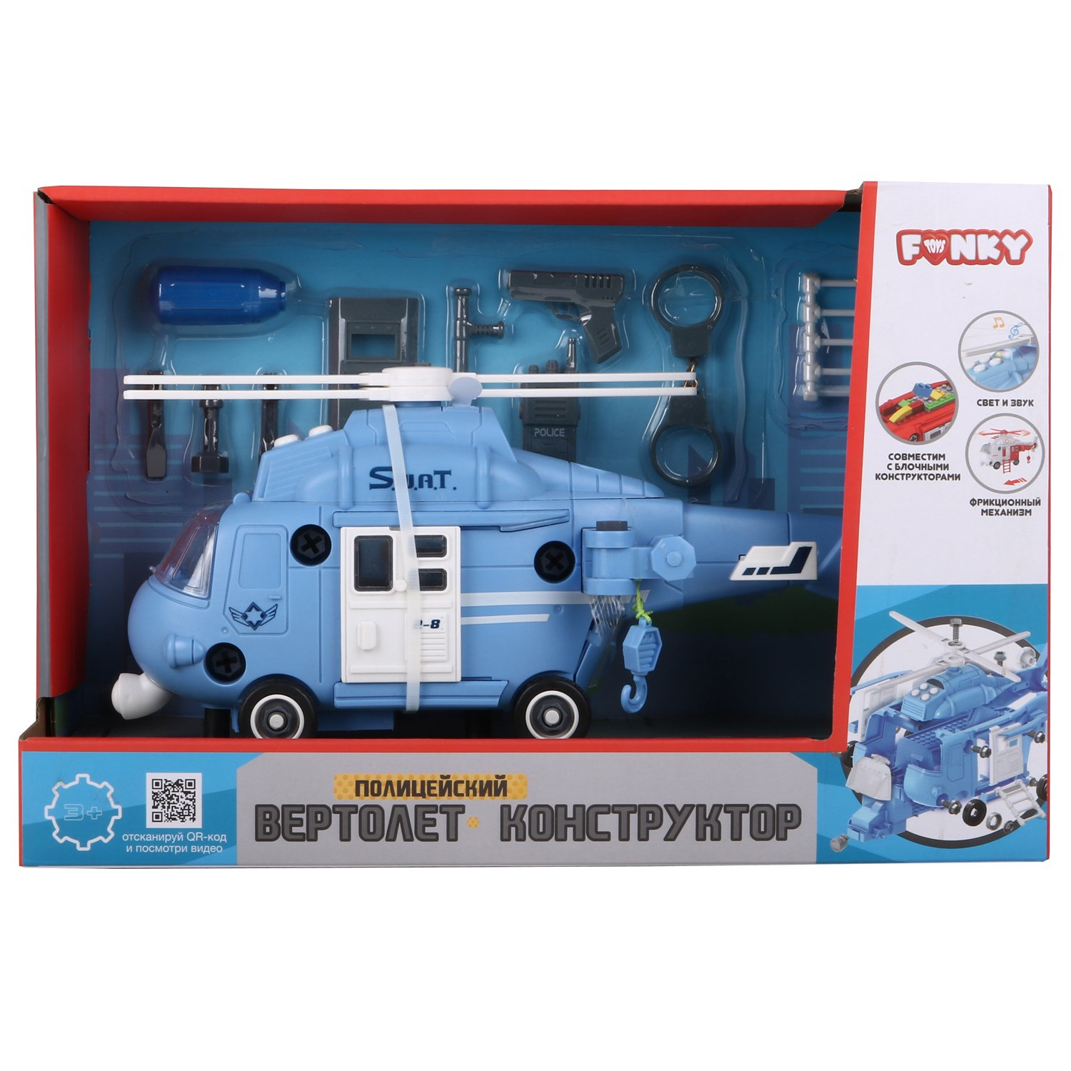 фото Конструктор funky toys полицейский вертолет, 32 см