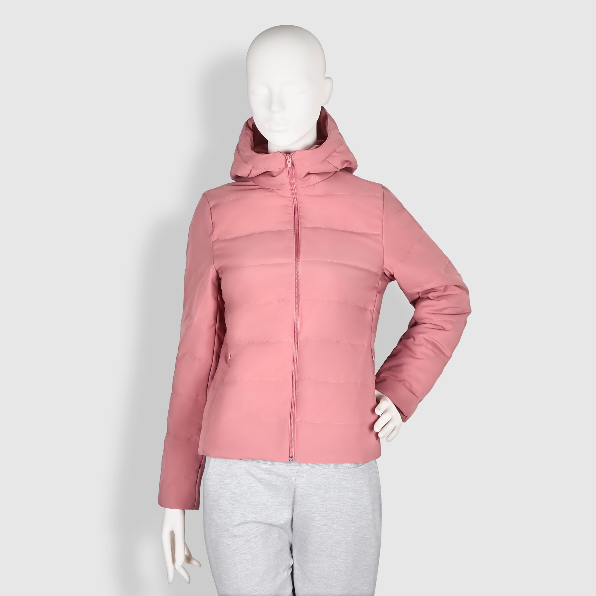 Женская куртка Мастер Пошива утепленная серо-розовая, цвет светло-розовый, размер S