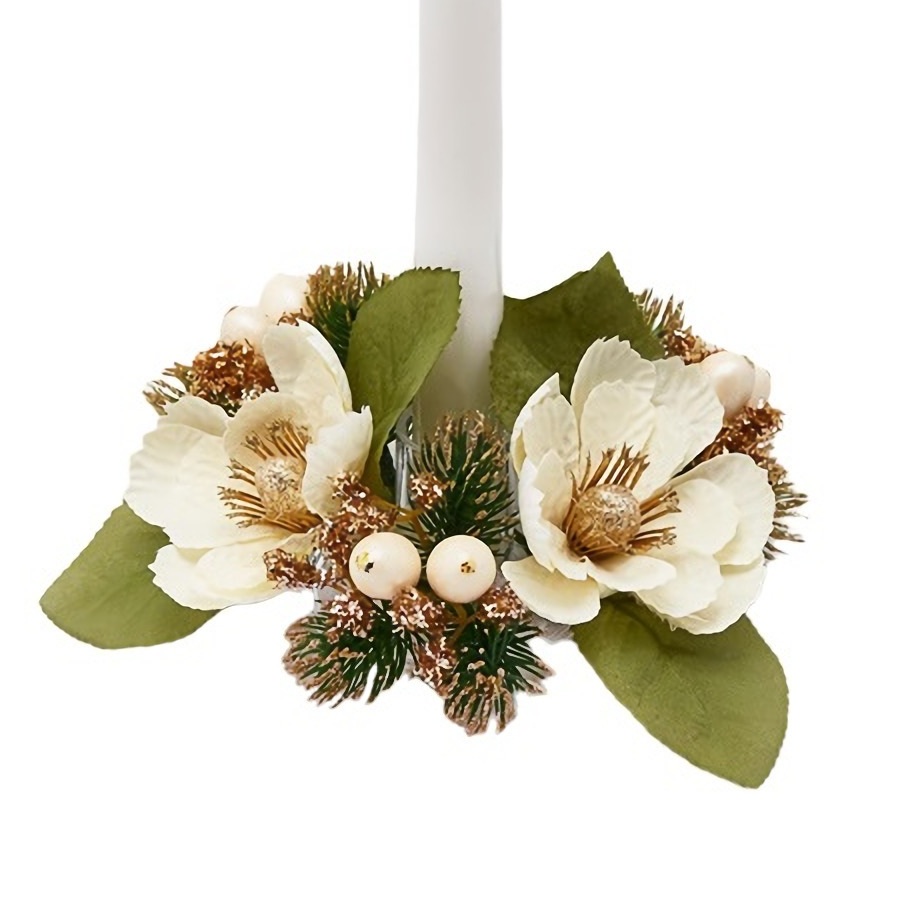 Декоративное кольцо для свечи Edg цветы белый 16см