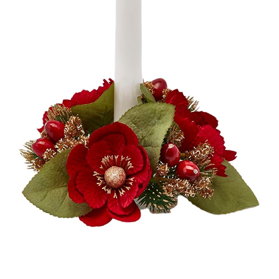 фото Декоративное кольцо для свечи edg цветы красный 16 см