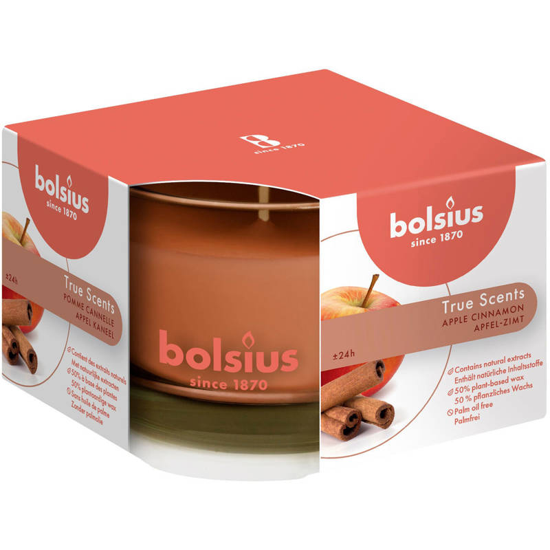 

Свеча Bolsius в стекле True scents 6,5х9 см Яблоко и корица