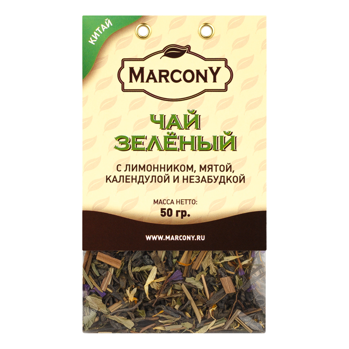 Чай зеленый Marcony с лимонником, мятой, календулой и незабудкой, листовой, 50 г