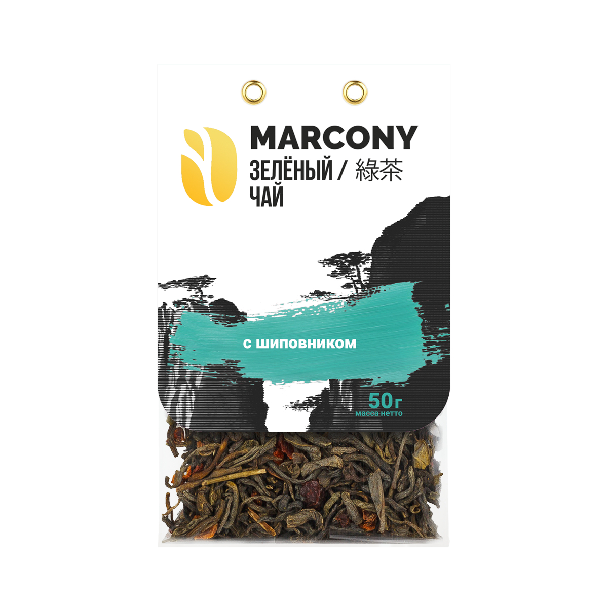 Чай зеленый Marcony с шиповником, листовой, 50 г