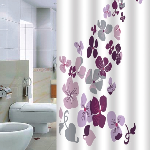 фото Шторка для ванной primanova violette белая с фиолетовым 180х200 см